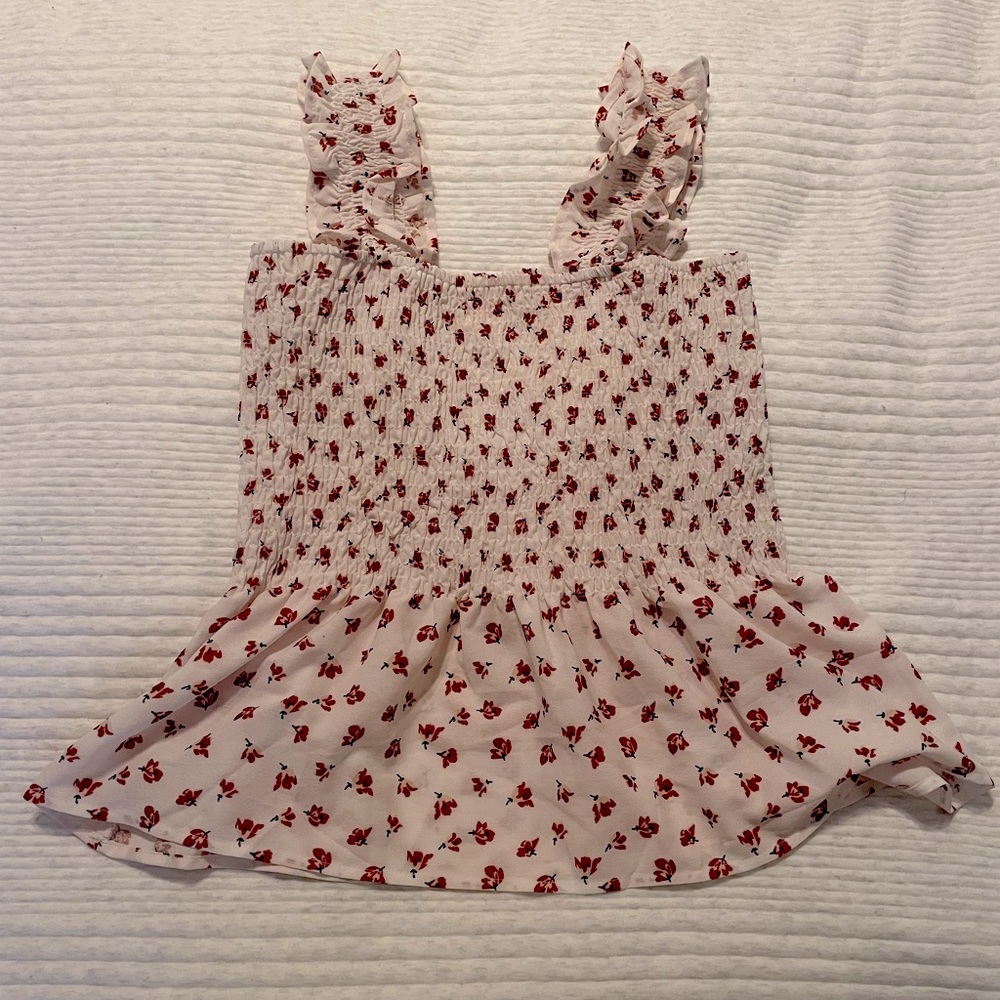 White and red floral peplum womens tank top size small